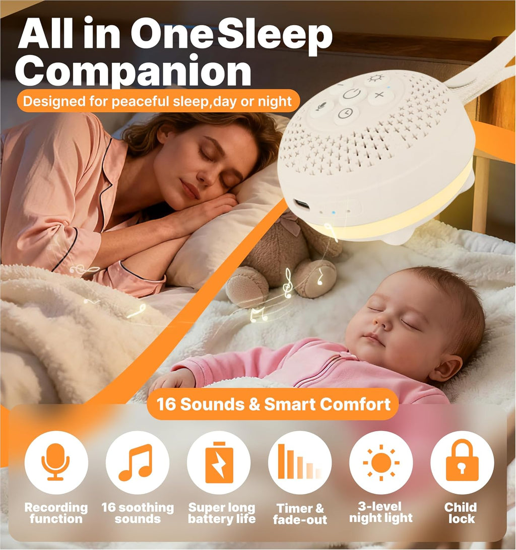 Watfal White Noise Machine with 16 Soothing Sounds and Voice Recording, Portable Sleep Sound relaxation with 3 Night Lights, Rechargeable…