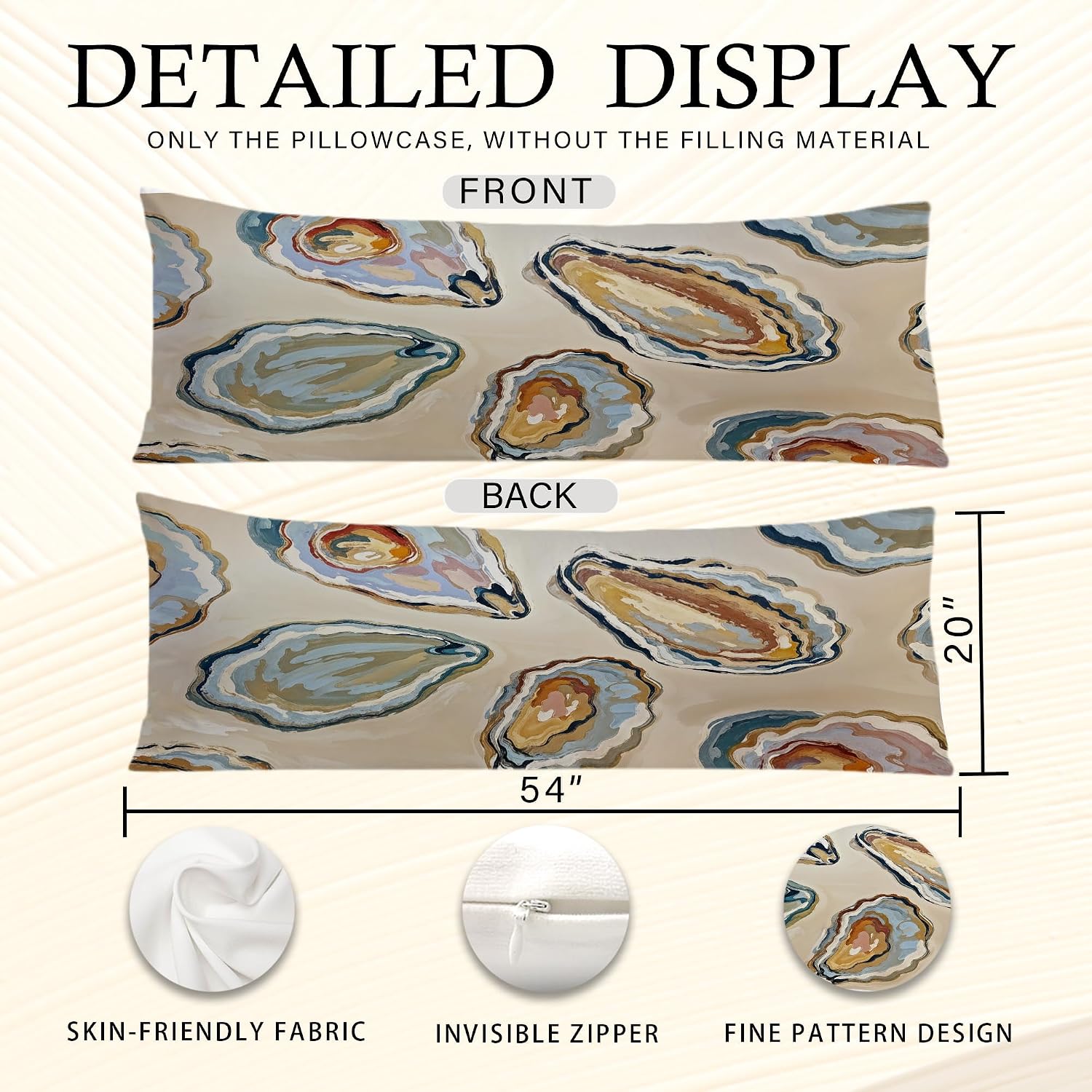 Coastal Beach Oyster Body Pillow Covers 20x54, Beachy Room Decor Aesthetic, Retro Nautical Ocean Oyster Shell Long Body Pillow Case Cover…