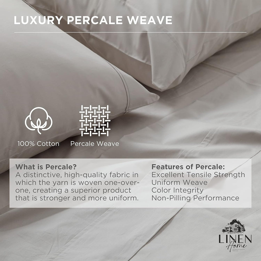 Linen Home 100% Cotton Percale Pillowcases King Size, Silver, 2 Pieces of Pillow Case, Crisp and Cool Strong Bed Linen, 20 inches X 36…