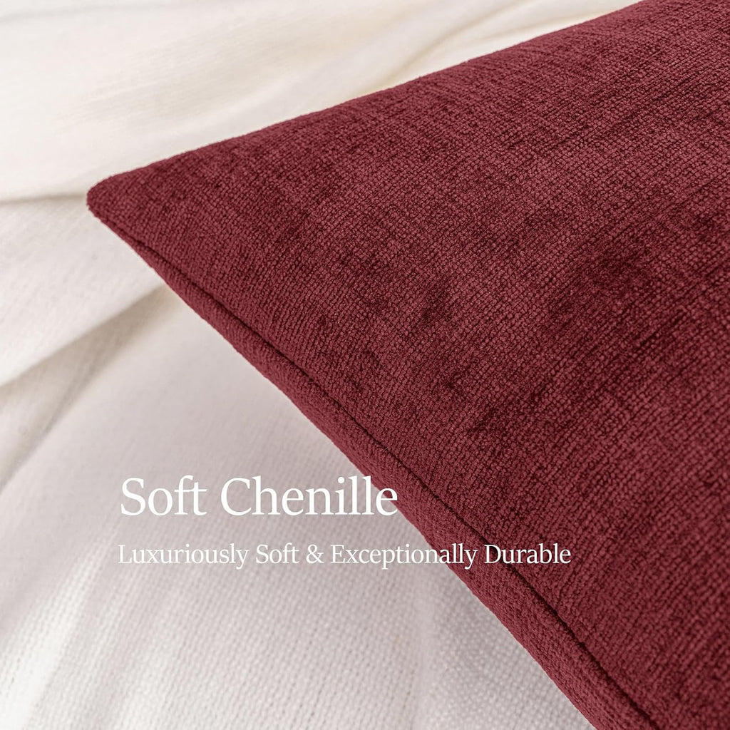 Hwy50 HWY 50 Burgundy Red Lumbar Pillow Covers 12x20 Inch Pack of 2, Soft Chenille Decorative Throw Pillow Covers Farmhouse for Couch Sofa…