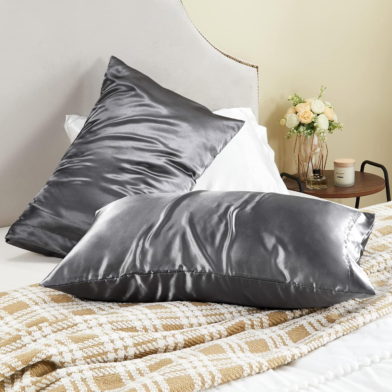 Bedelite Satin Pillowcase for Hair and Skin, Super Soft and Cooling Similar to Silk Pillow Cases 2 Pack with Envelope Closure, Gift for Wom…