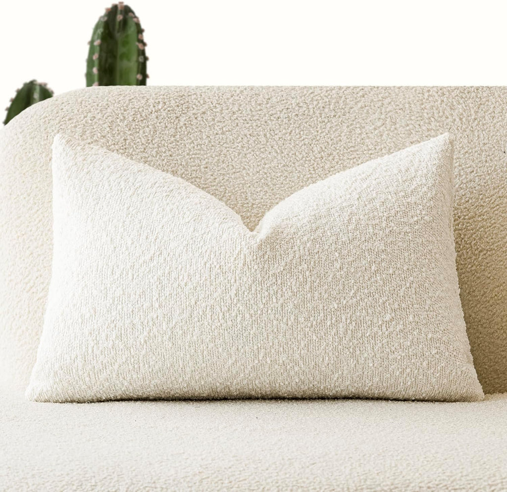 Foindtower Textured Boucle Throw Pillow Covers Accent Solid Lumbar Pillow Cases Cozy Soft Decorative Couch Cushion Case for Chair Sofa…