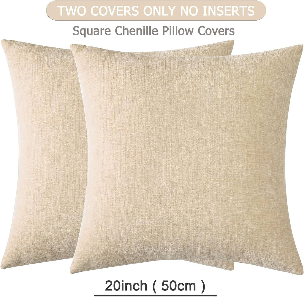 Gawamay Decorative Square Throw Pillow Covers 20"x20" Inch Set of 2, Super Soft Chenille Pillows Farmhouse Fall Pillowcase for Living Room…
