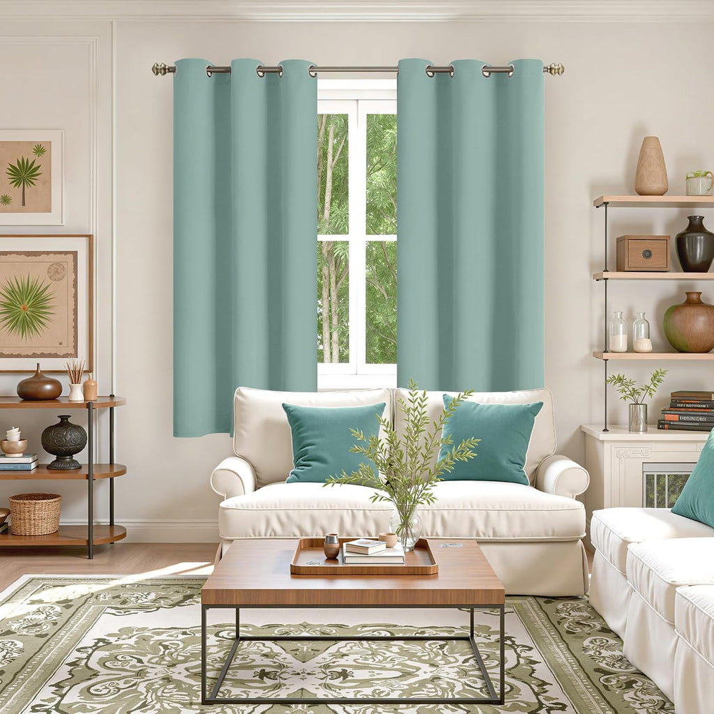 YoungsTex Light Green Blackout Curtains 63 Inch Length for Bedroom - Thermal Insulated with Grommet Room Darkening Window Drapes for Living…