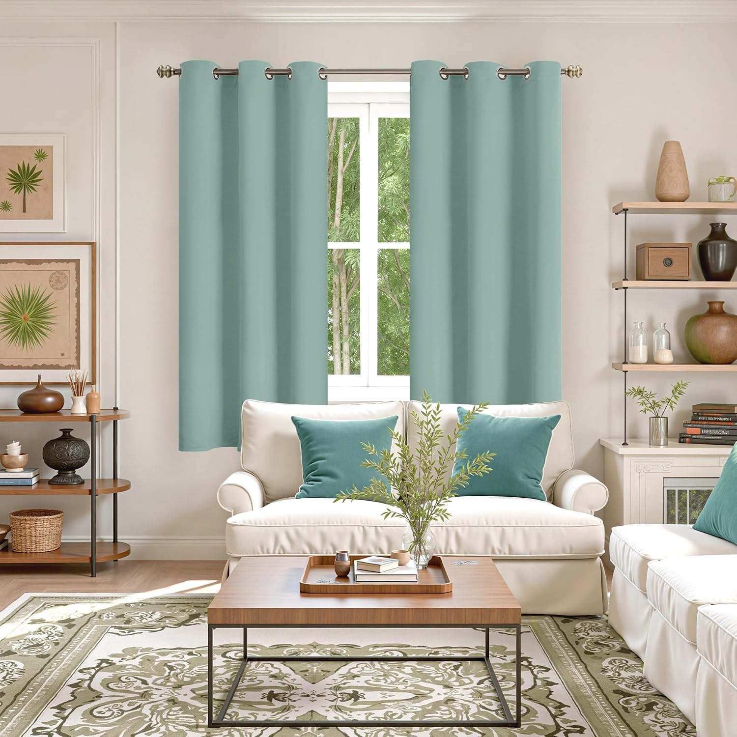 YoungsTex Light Green Blackout Curtains 63 Inch Length for Bedroom - Thermal Insulated with Grommet Room Darkening Window Drapes for Living…