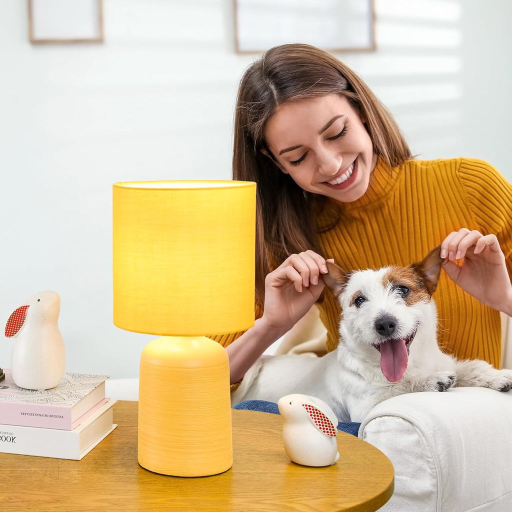 Maye Small Ceramic Table Lamp for Living Room and Bedroom, Modern Kids Night Table Lamp, Φ6.3×H13IN, Bulb Excluded, Yellow