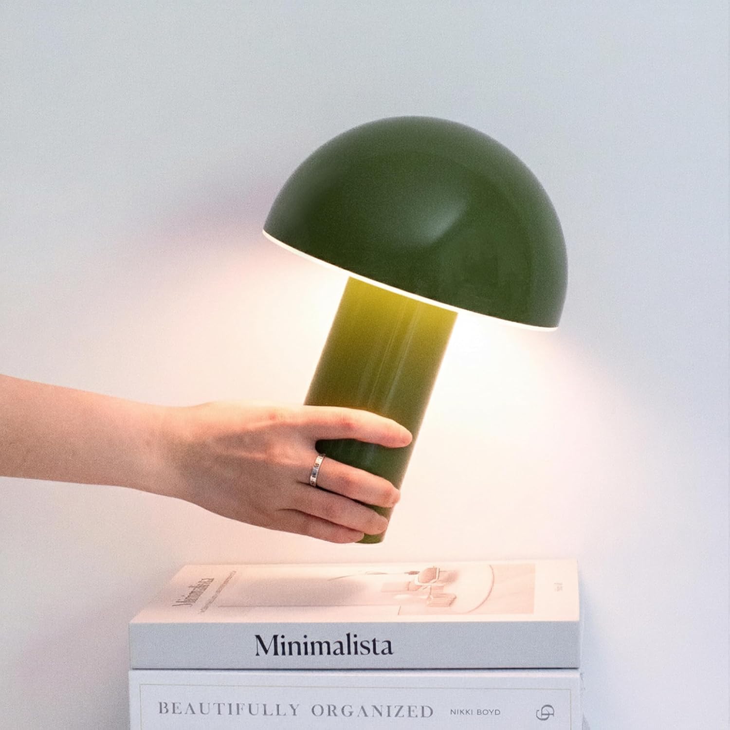Brightech Celia Table Lamp – 10" Touch-Controlled Mushroom Desk Lamp, Cordless & Dimmable LED, Portable Bedside Night Light, Sustainable Mo…