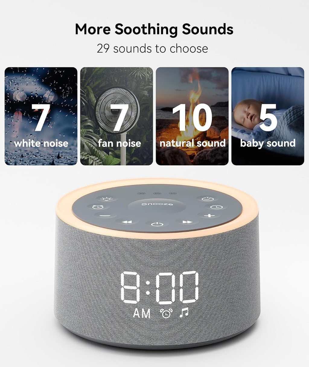 Dreamegg D1+ Sound Machine & Alarm Clock - Sound Machine for Sleep, White Noise Machine with 29 Soothing Sounds, Night Light, 0-100%…