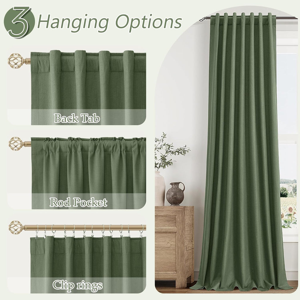 Guken Olive Green 100% Blackout Curtains 84 Inch Length 2 Panels Set for Living Room Bedroom Back Tab Thermal Insulated Black Out Linen Dra…