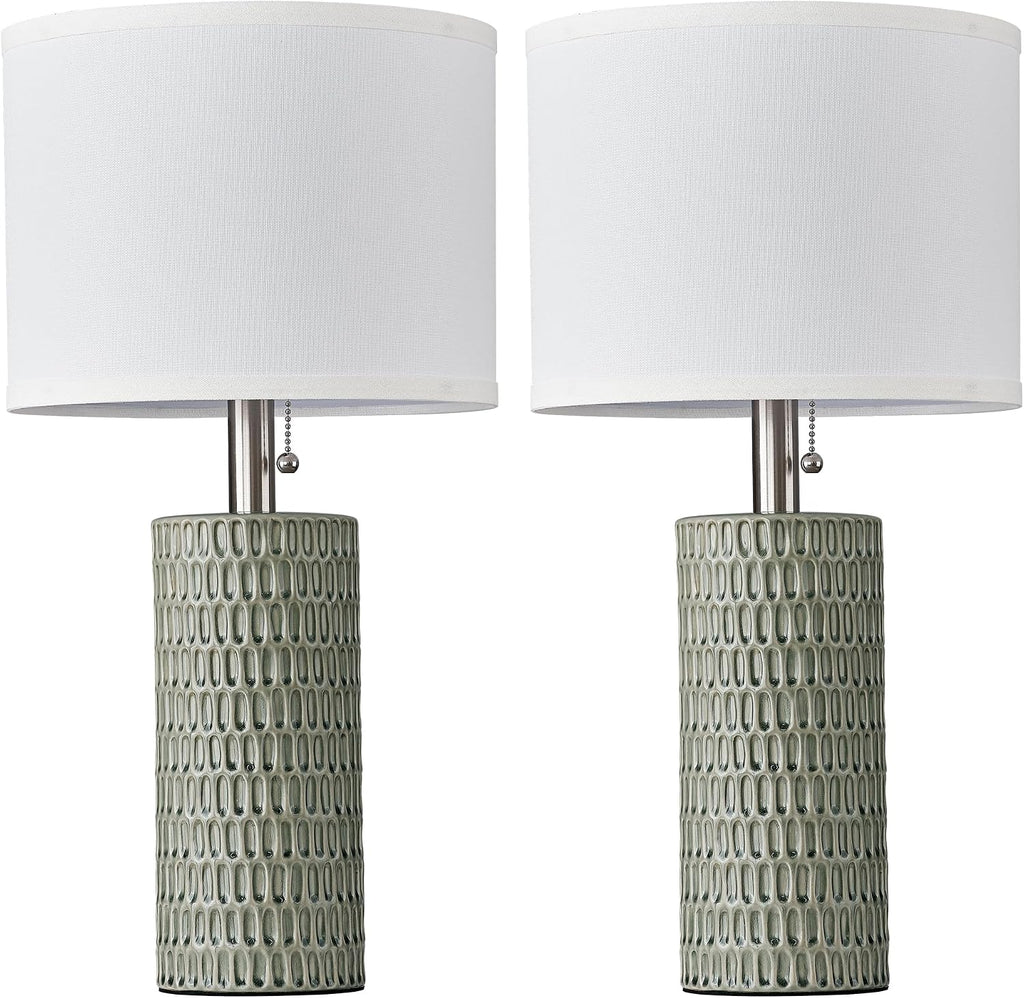 Reaketon Table Lamps for Living Room Set of 2, Ceramic Table Lamps for Bedroom, 20" Modern Lamps for Night Stands, Green