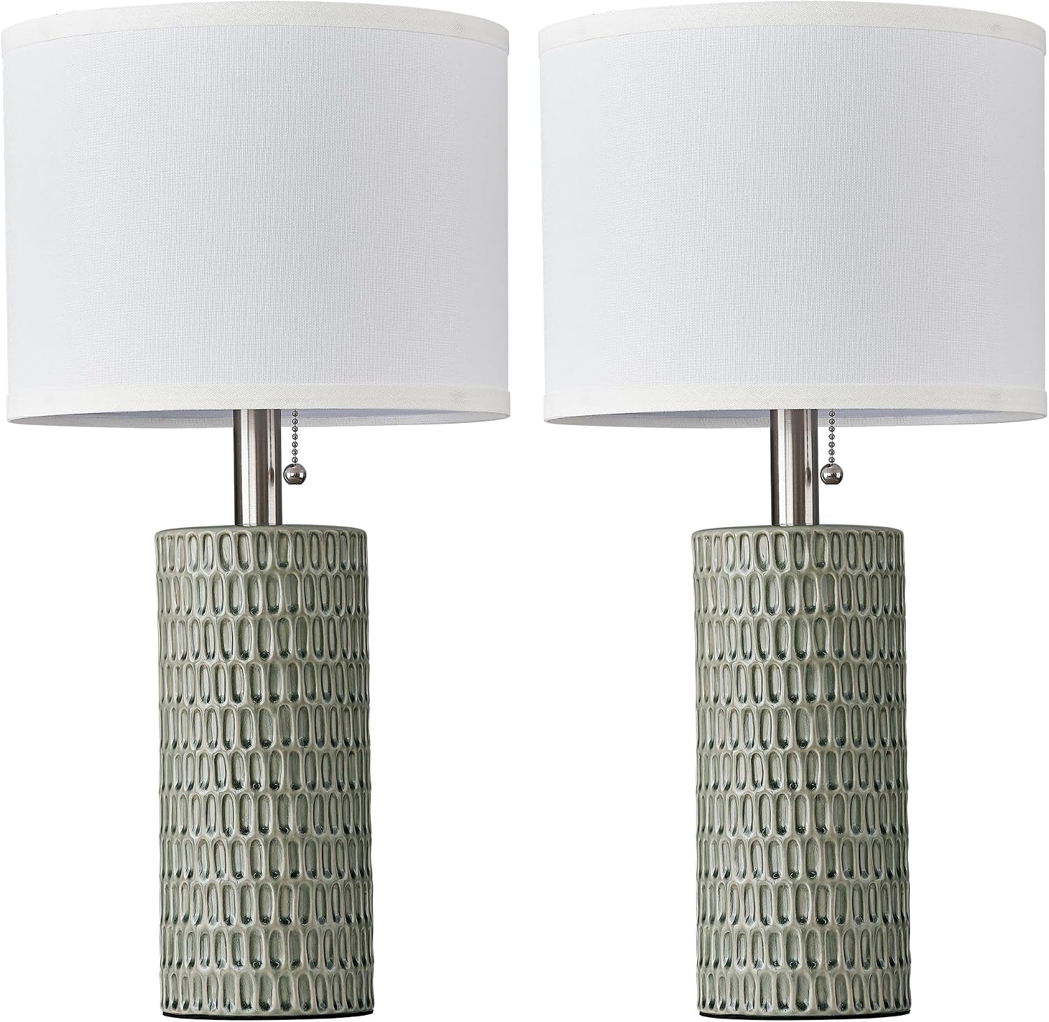 Reaketon Table Lamps for Living Room Set of 2, Ceramic Table Lamps for Bedroom, 20" Modern Lamps for Night Stands, Green