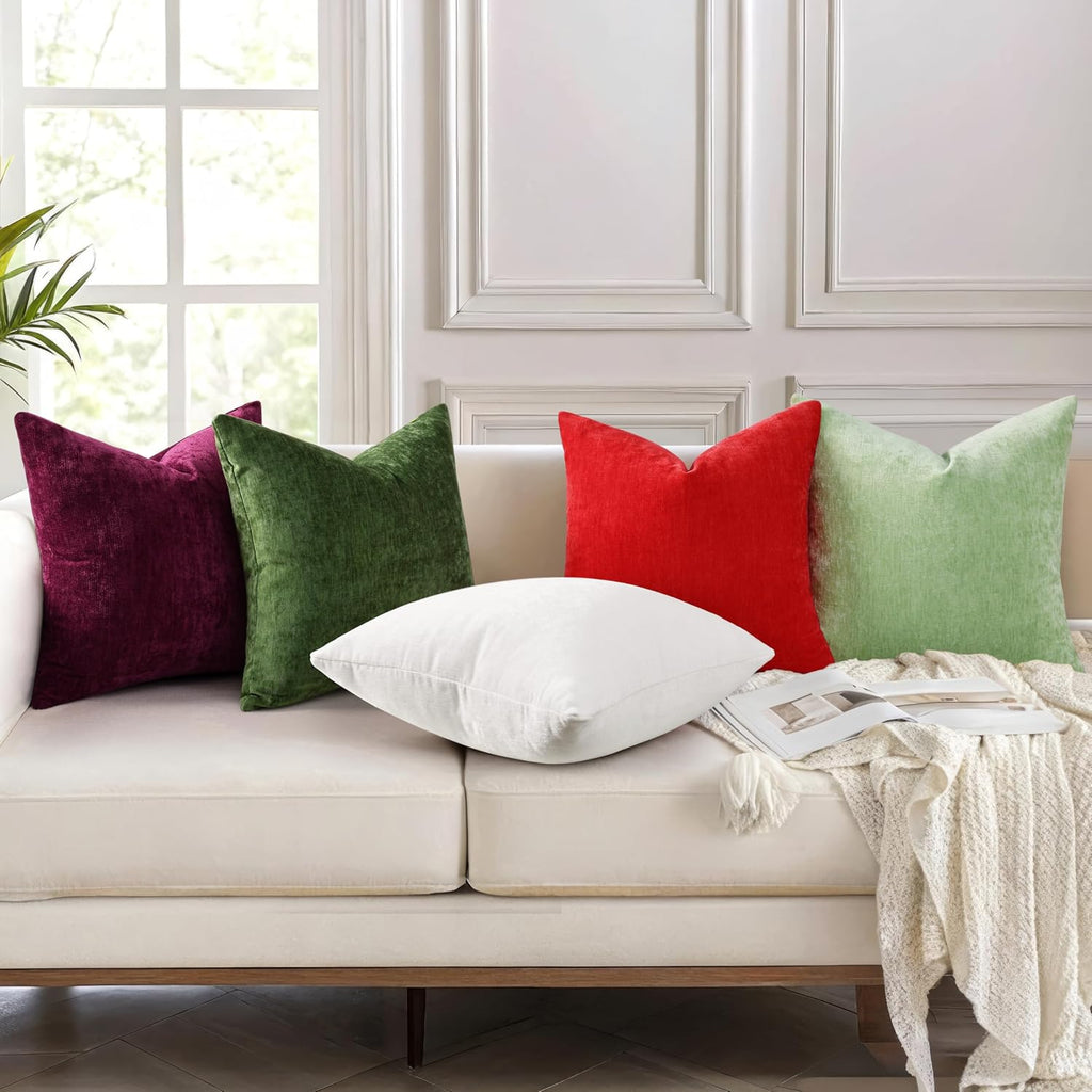 decorUhome Chenille Sage Green Summer Throw Pillow Covers 26x26 Inch Set of 2, Decorative Soft Couch Pillow Covers Solid Dyed Accent Farmho…