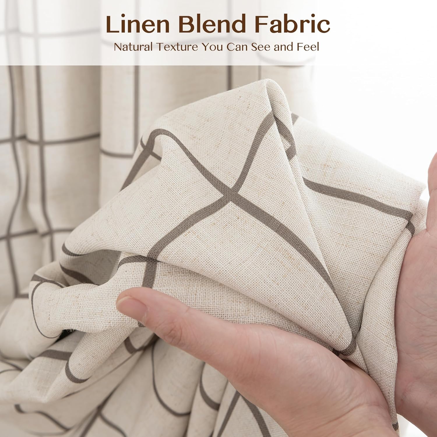 Threegirlshome THREE GIRLS Pinch Pleated Plaid Curtains Blackout Linen Gingham Brown Curtains for Living Room, Bedroom Checkered 120 Inches…