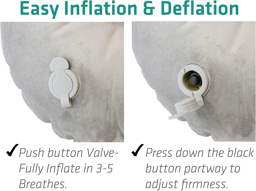 TREKOLOGY Inflatable Neck Pillow for Travel – Compact Ultralight Air Pillow with Button Inflation & Quick Deflate – Dual-Fabric Neck…