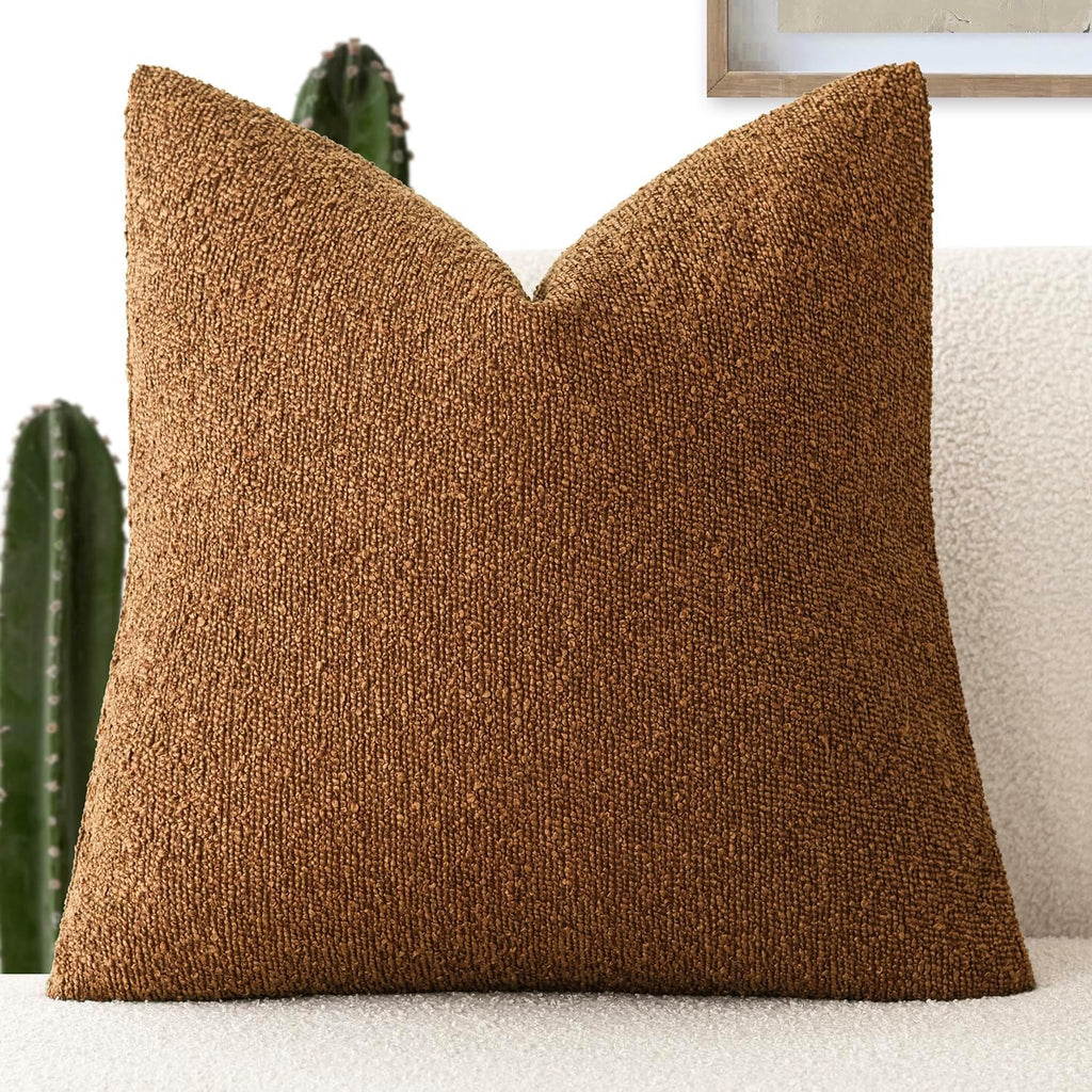 Foindtower Decorative Textured Boucle Throw Pillow Covers Accent Solid Pillow Cases Neutral Soft Cozy Couch Cushion Case for Chair Sofa…