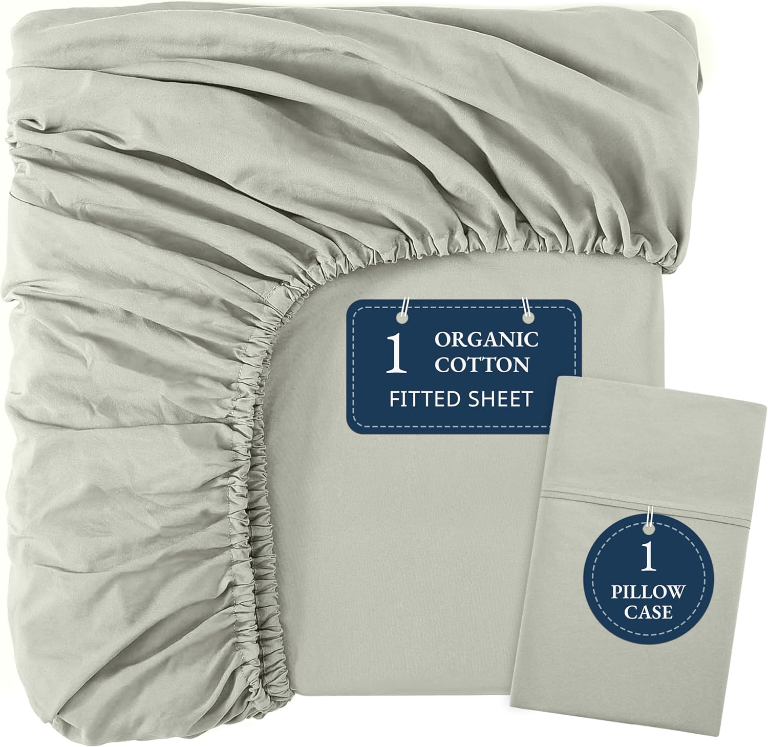 LANE LINEN 100% Organic Cotton Twin Fitted Sheet & Pillowcase Set, Percale Weave, Breathable, Fits Mattress Up To 15" Deep - Mineral