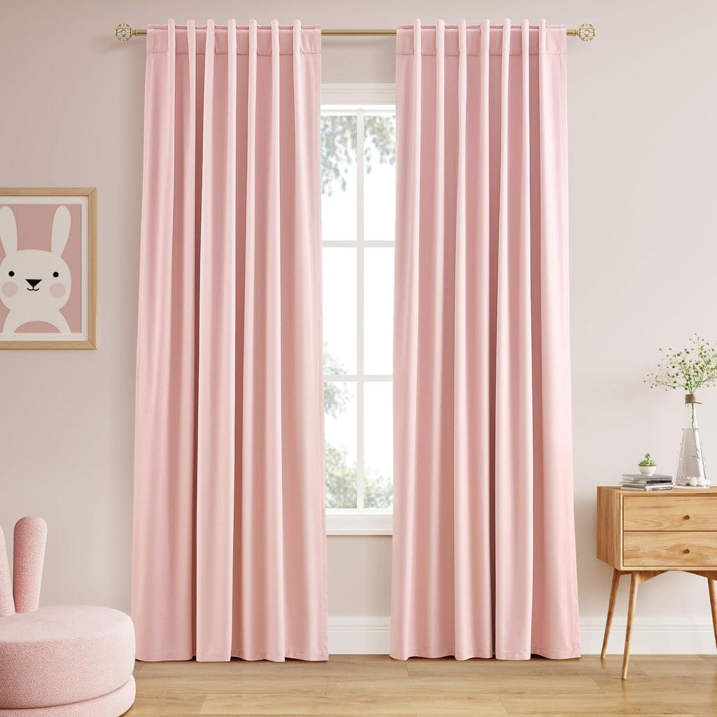 Nanspring Pink 100% Blackout Linen Curtains 84 Inch Length 2 Panels Set for Bedroom Back Tab Modern Farmhouse Decor Black Out Girl Curtain…
