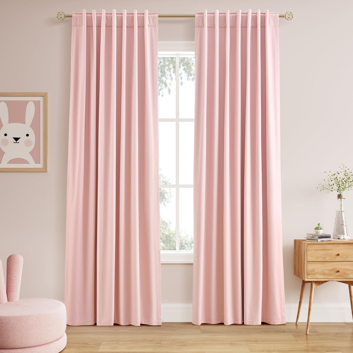 Nanspring Pink 100% Blackout Linen Curtains 84 Inch Length 2 Panels Set for Bedroom Back Tab Modern Farmhouse Decor Black Out Girl Curtain…