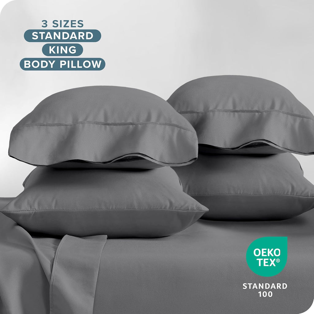 BareHome Bare Home Microfiber Bulk Pillow Cases - Standard/Queen Size Set of 4 - Cooling Pillowcases - Double Brushed - Grey Pillowcases 4…