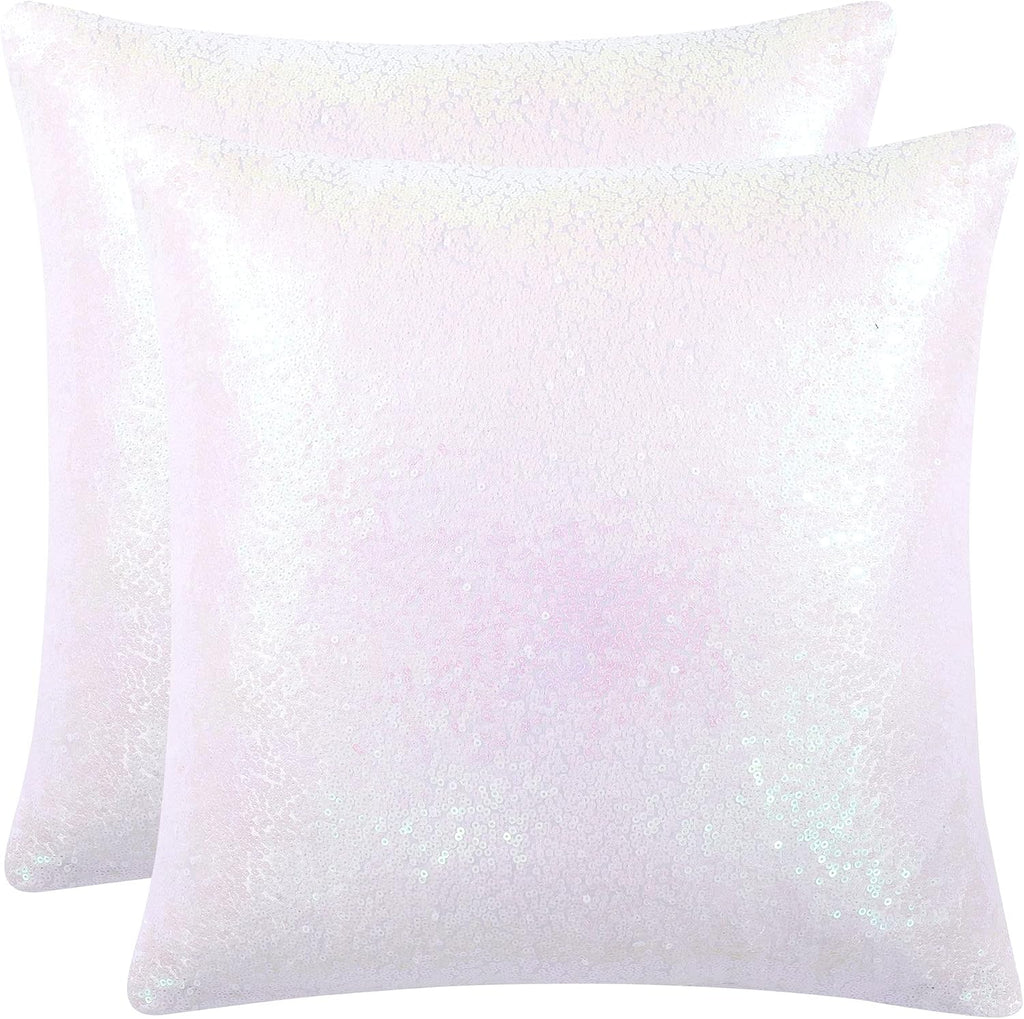 uxcell 2 Pcs Starry Pink Sequin Throw Pillow Covers, Shiny Sparkling Satin Sequin Cushion Covers, Decorative Pillowcases for…