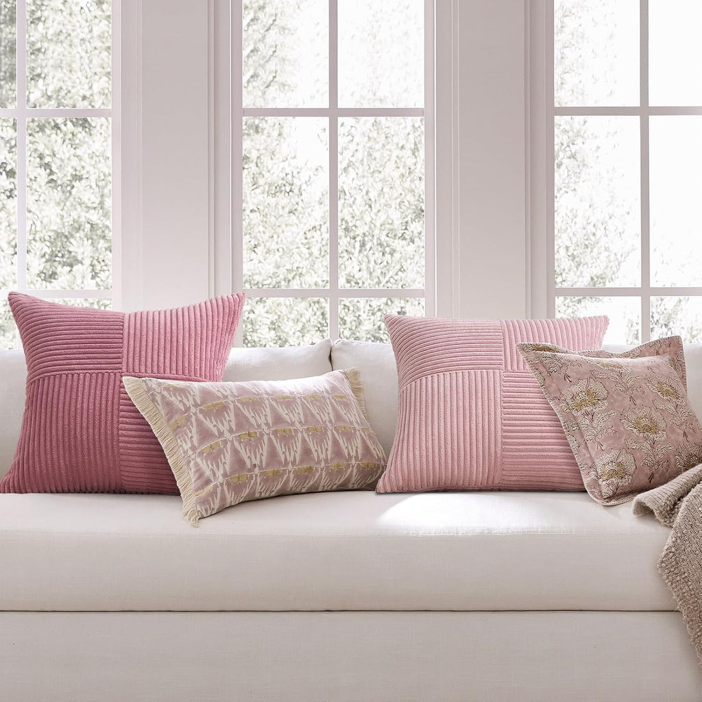 Topfinel Pink Throw Pillow Covers 18x18 Set of 4, Double-Design Decorative Throw Pillow Covers, Dustypink Soft Corduroy Home Decor Cushion Ca…