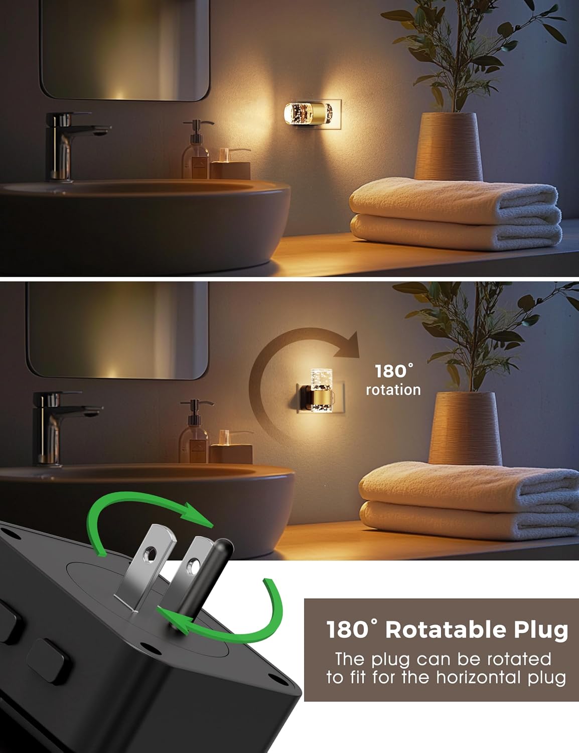 Night Lights Plug into wall, Color Changing Night Light with Rotatable Plug, Dusk to Dawn Light Sensor and Adjustable Brightness, Elegant…