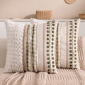 Boho Chenille Tufted Couch Throw Pillow Covers 18x18 Inch Set of 2 Farmhouse Striped Decorative Pillow Covers Accent Neutral Square…