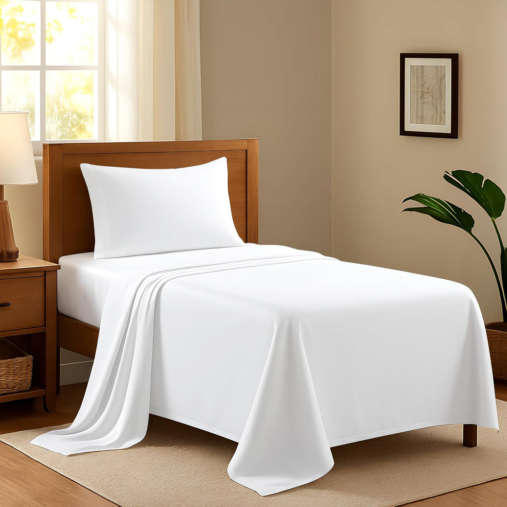 AshtonSheets 100% Egyptian Cotton Twin Bed Sheets Set - Luxury 600 Series Refined Collection Sheet for Twin Size Bed (3 PC, White), Soft, C…