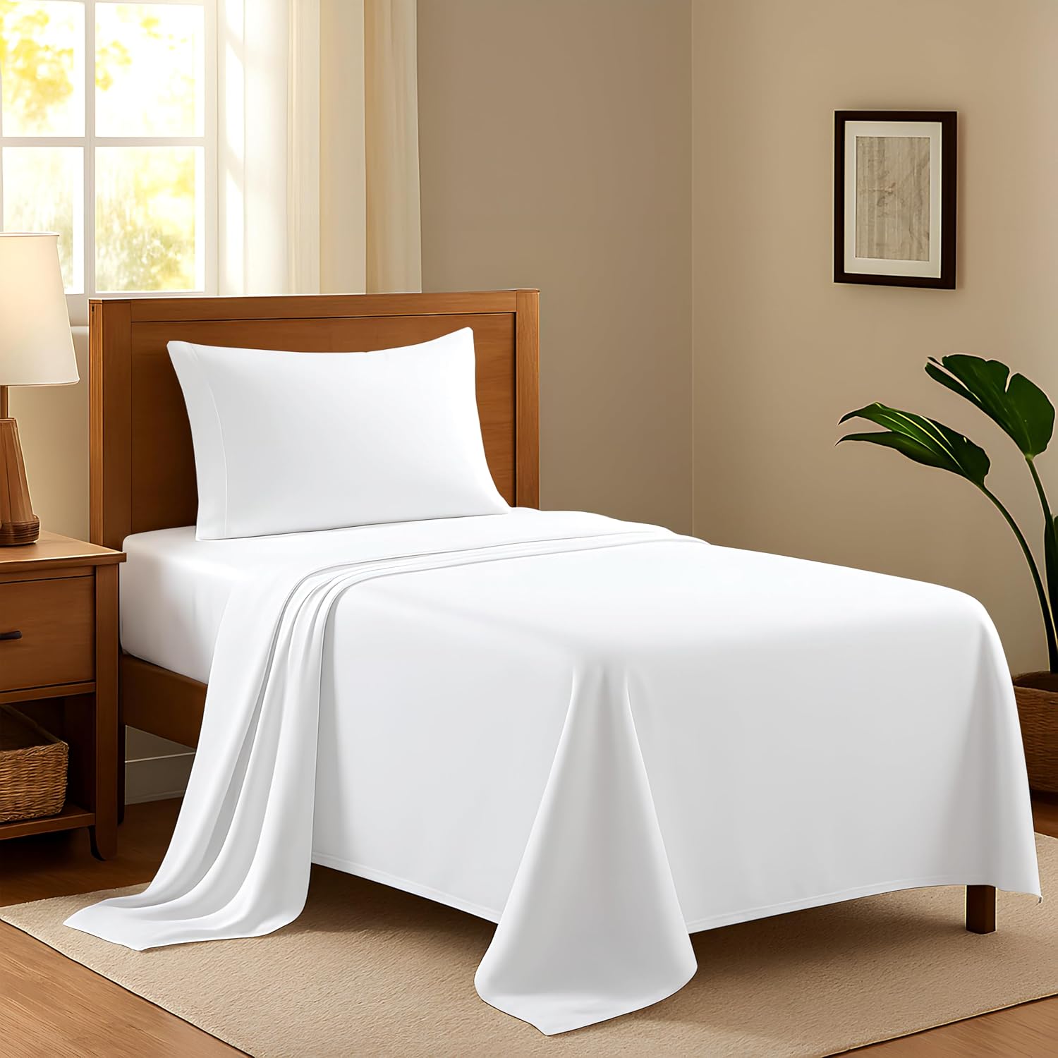 AshtonSheets 100% Egyptian Cotton Twin Bed Sheets Set - Luxury 600 Series Refined Collection Sheet for Twin Size Bed (3 PC, White), Soft, C…