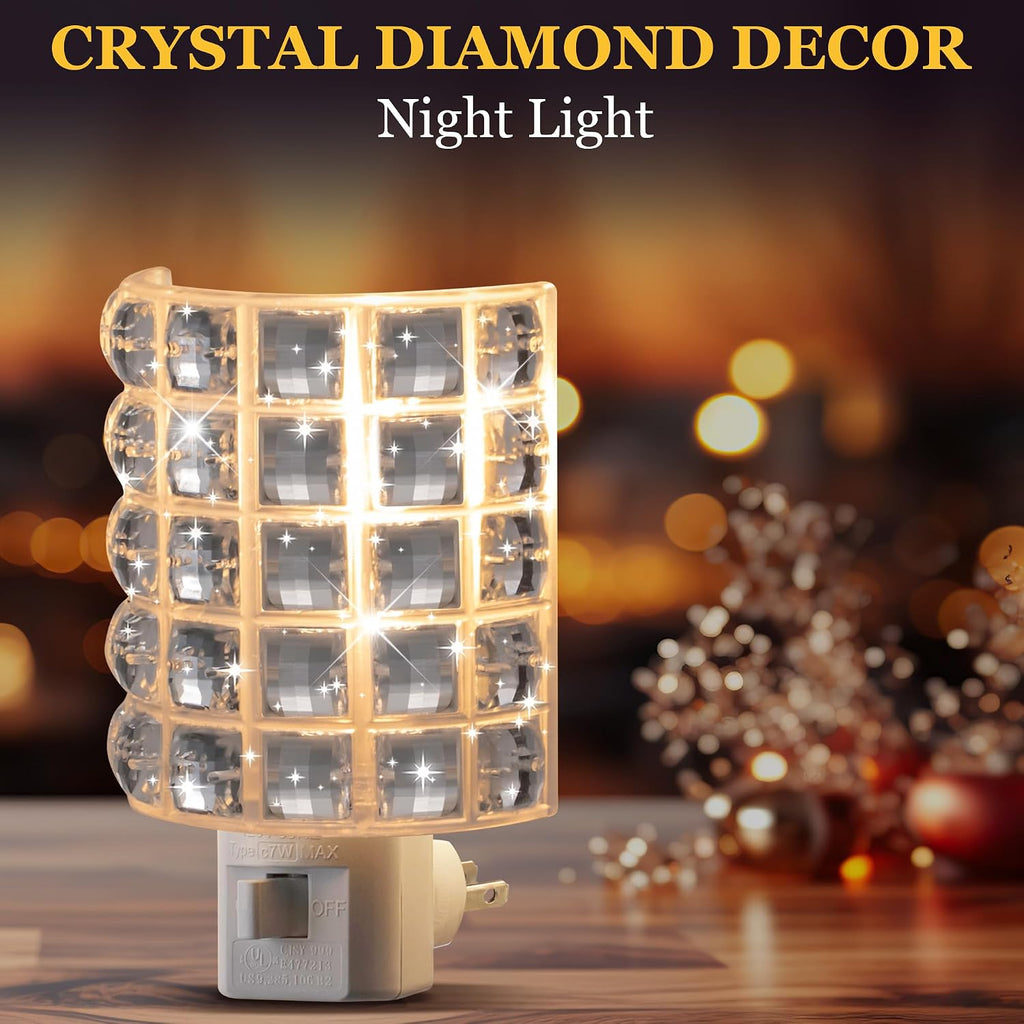 Crystal Diamond LED Night Light Plug into Wall, Decorative Plug in Night Light with Manual On/Off Switch and 360° Rotating Plugs, Warm…