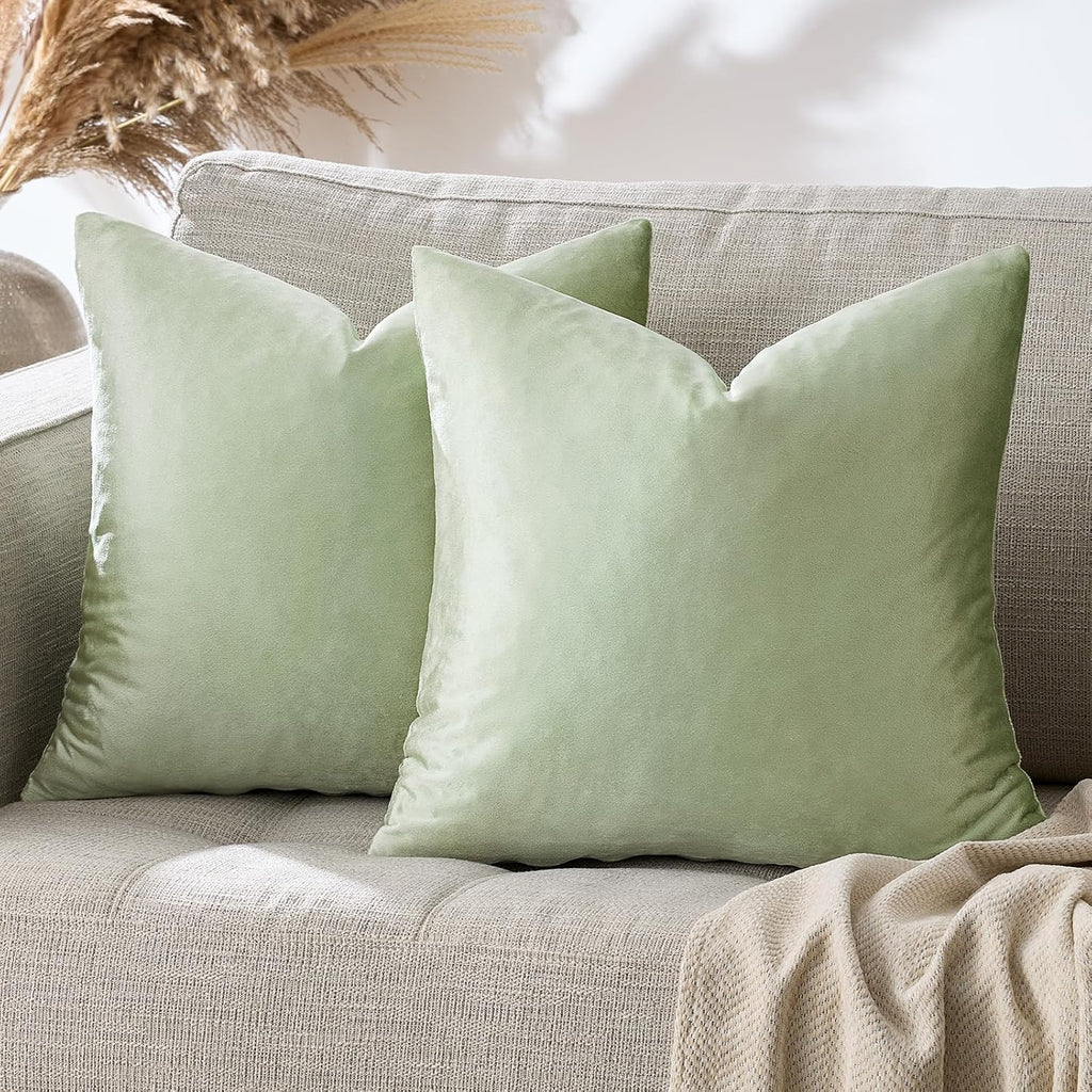 GIGIZAZAFocusingonhomedecoration GIGIZAZA Throw Pillow Covers 22x22 Inch Sage Green Velvet Pillows Decorative Covers Pack of 2 for Sofa Pil…