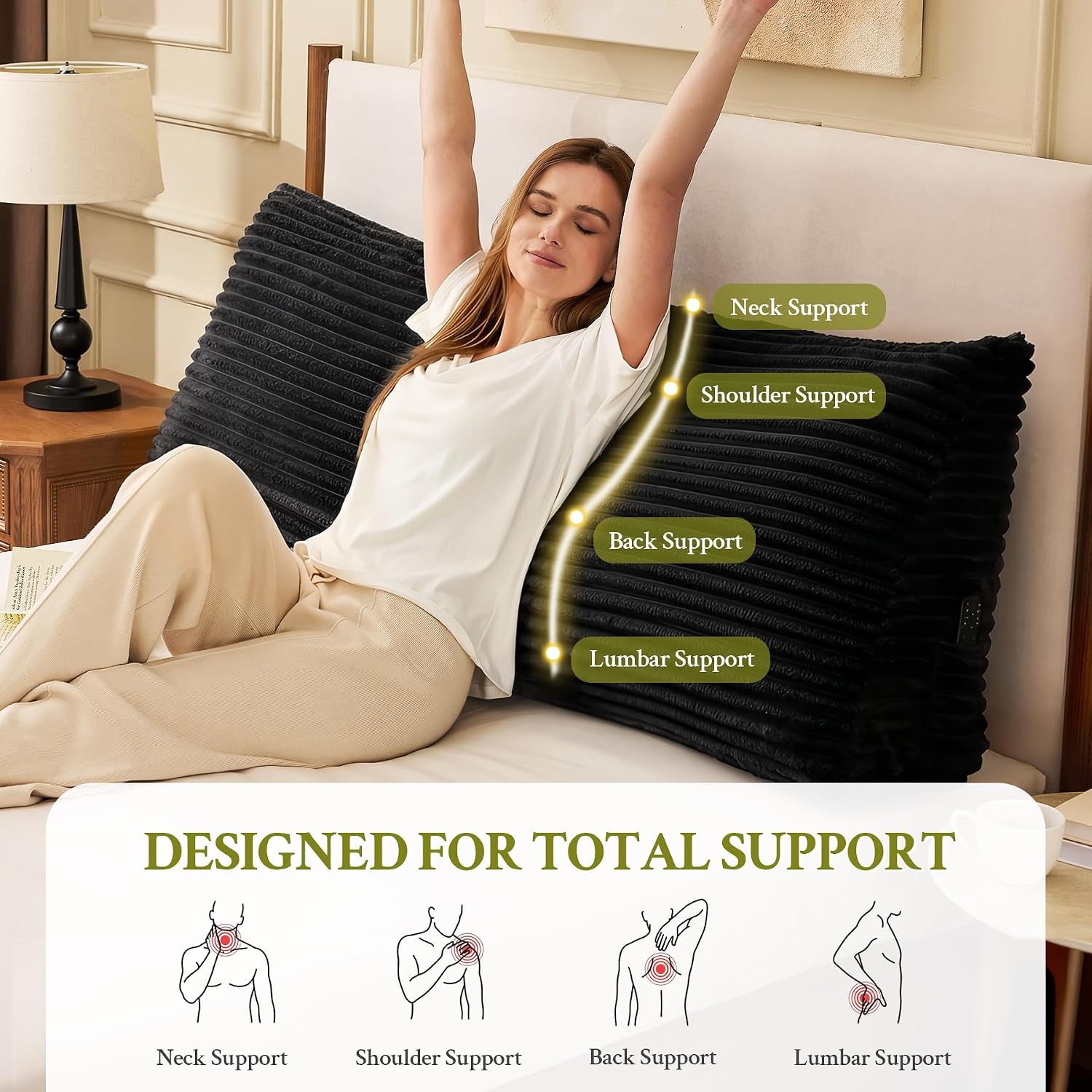 Zonamat Headboard Pillow Queen, Headboard Wedge Pillow, Back Rest Pillows for Sitting, Reading, Working, Triangle Pillow with Removable Cov…