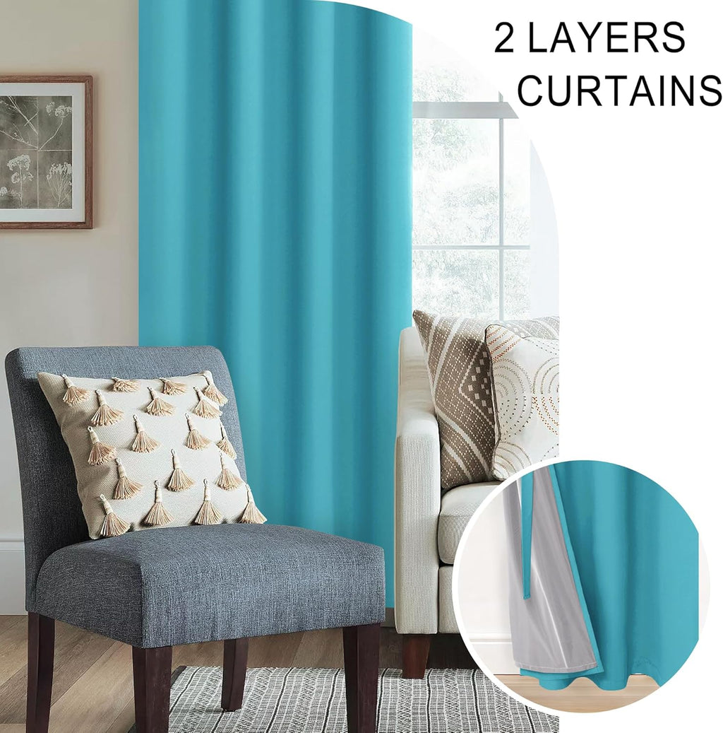 Xwzo 100% Blackout Curtains with Tiebacks - Heat and Light Blocking Ring Top Window Drapes with Black Liner Backing for Bedroom/Kid's Room,…