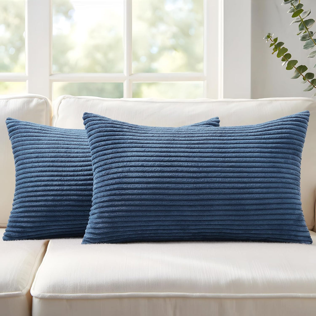Mecatny Corduroy Summer Decorative Throw Pillow Covers 12x20 Set of 2 for Sofa Living Room, Soft Neutral Boho Couch Pillow Covers for…