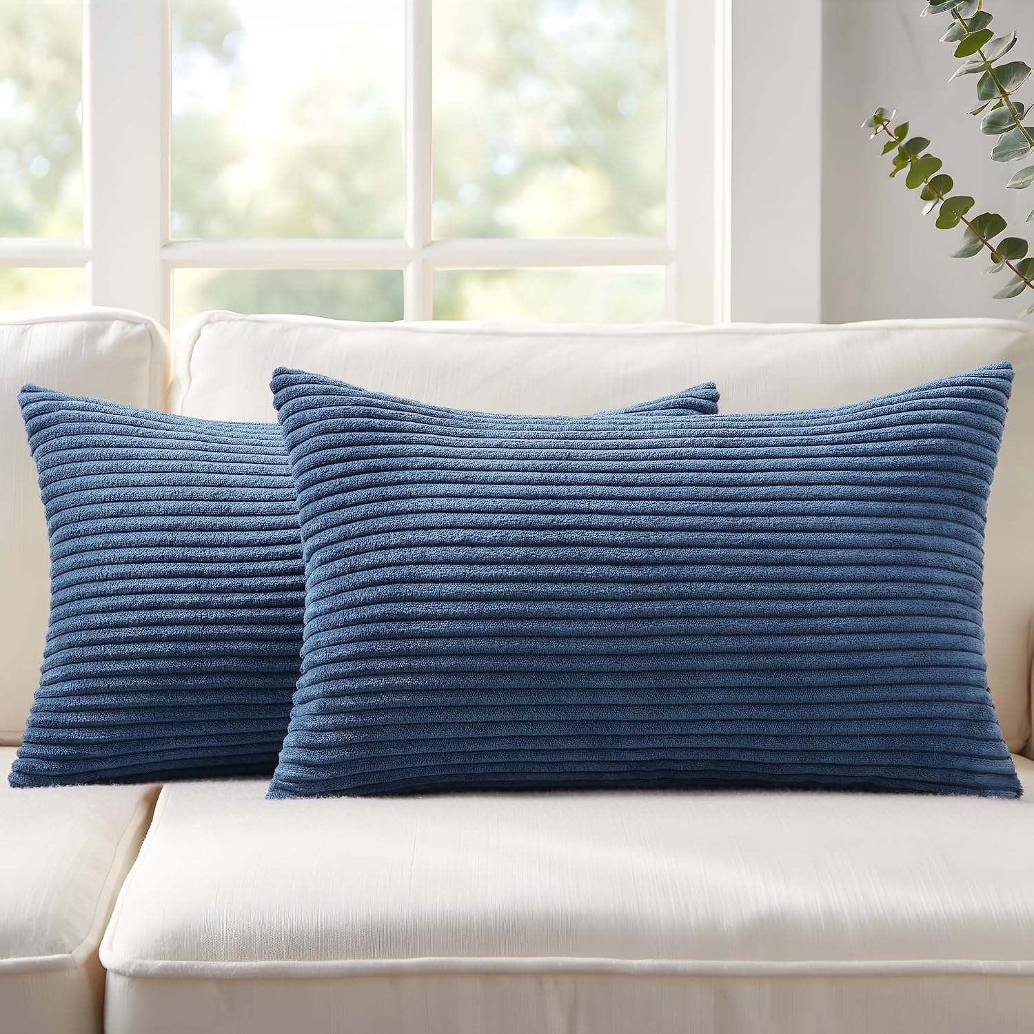 Mecatny Corduroy Summer Decorative Throw Pillow Covers 12x20 Set of 2 for Sofa Living Room, Soft Neutral Boho Couch Pillow Covers for…