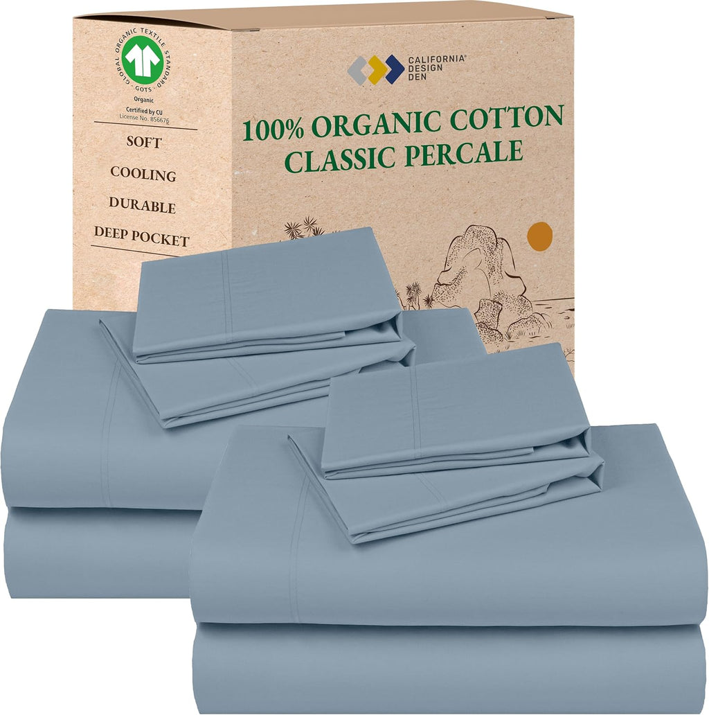CaliforniaDesignDen California Design Den Pack of 2 King Sheets Deep Pocket Set - 100% Organic Cotton, Crisp Percale, King Size Sheet Sets,…