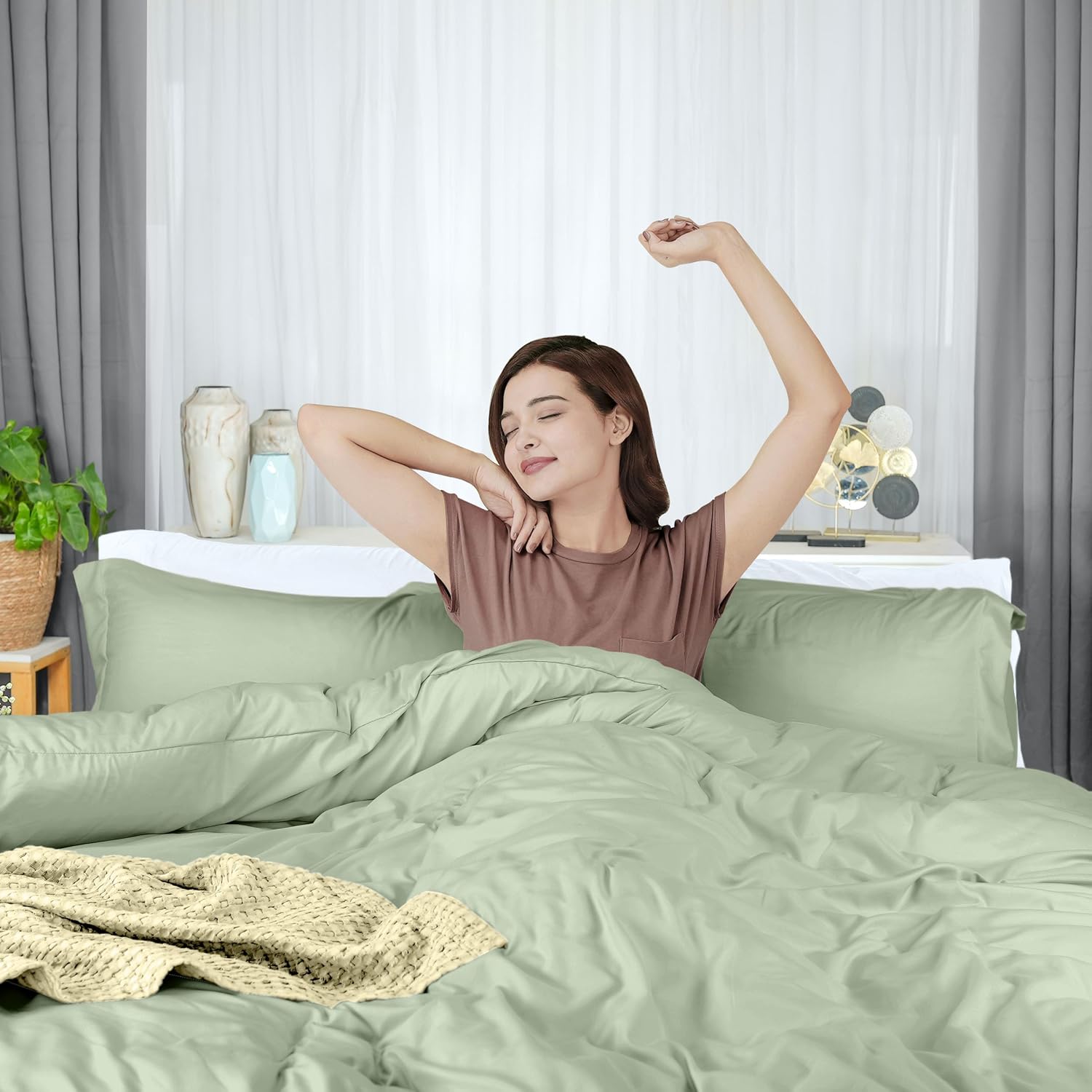 Utopia Bedding Duvet Cover Queen Size - 3 Piece with Zipper Closure - 1 Comforter Cover 90X90 Inches & 2 Pillow Shams 20X26 Inches (Sage)…