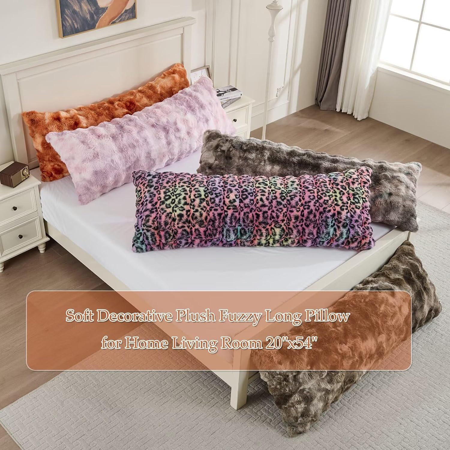 Animebody Luxury Shaggy Faux Fur Body Pillow, Fluffy Bed Pillow with Zipper Closure, Soft Decorative Plush Full Long Pillows, Fuzzy Hug Pillow…