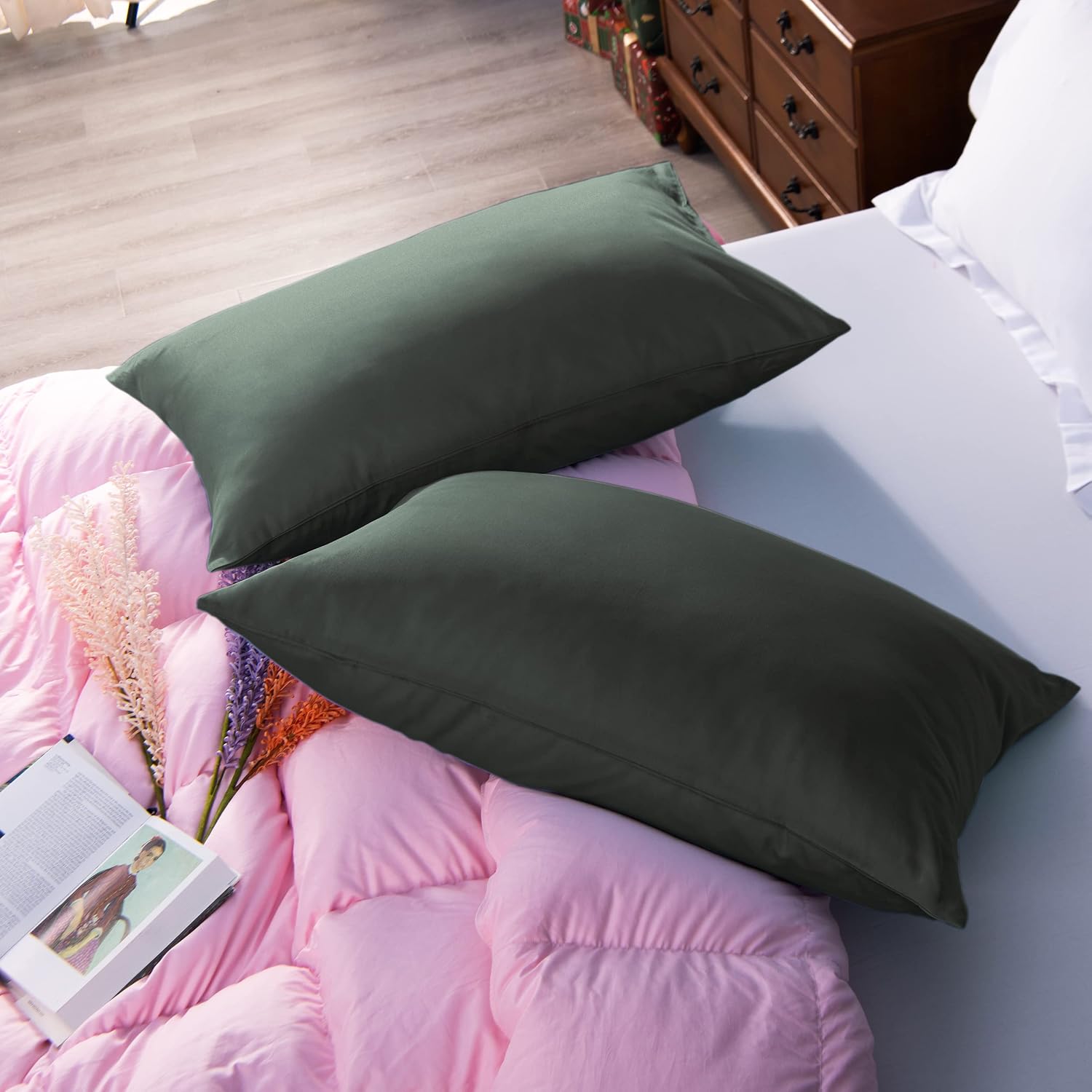 NTBAY Egyptian Cotton King Pillowcases - Set of 2, 500 Thread Count Cotton Pillowcases - Soft and Breathable Envelope Closure Pillow…