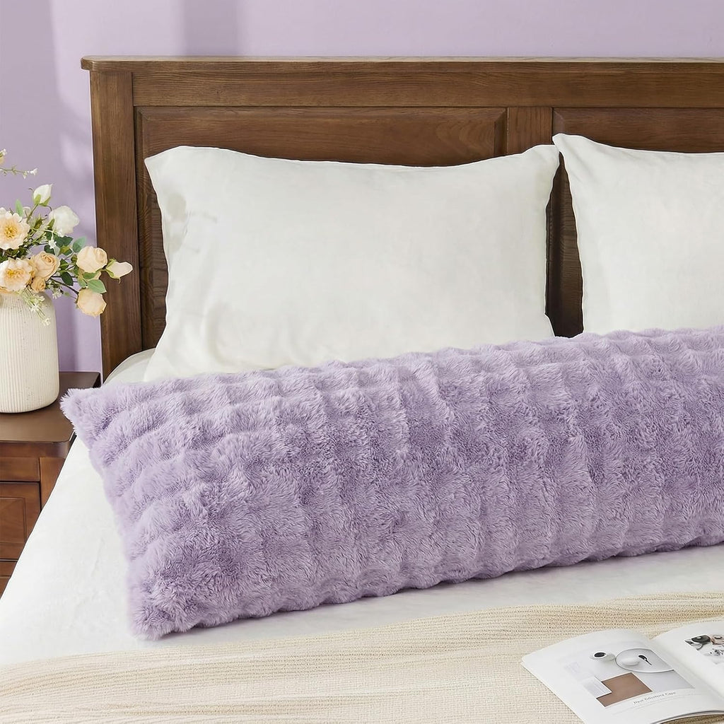 Chumerry Purple Faux Fur Body Pillow Cover Fluffy Fuzzy Pillowcase Super Soft Warm Faux Rabbit Fur Lavender Purple Decorative Pillow Cover…