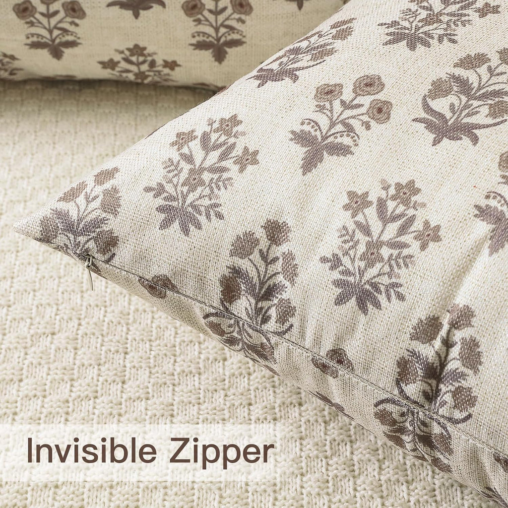 OTOSTAR Floral Print Pillow Covers 18x18 Inch Pack of 2 Double-Sided Brown Flower Square Throw Pillow Covers Farmhouse Rustic Cushion…