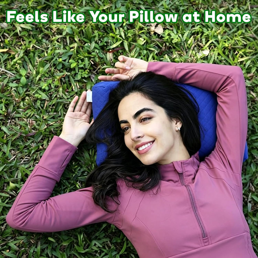 Memory Foam Travel Pillow 9.8"x15.7" Compact Camping Pillow, Stable & Supportive, Washable Double-Layer Cover with Carry Bag, for…