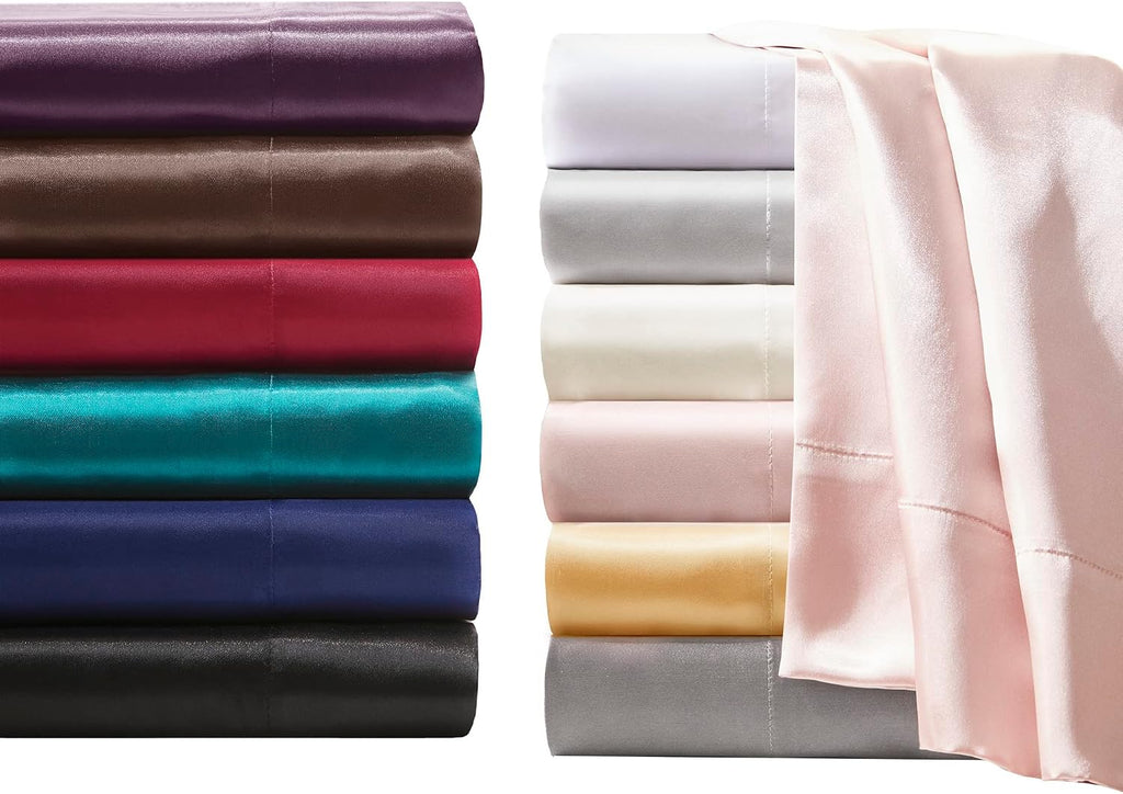 Madison Park Essentials Satin Sheet Set Luxury and Silky with Natural Sheen, Elastic 14" Pocket fits up to 16" Mattress, All Around…