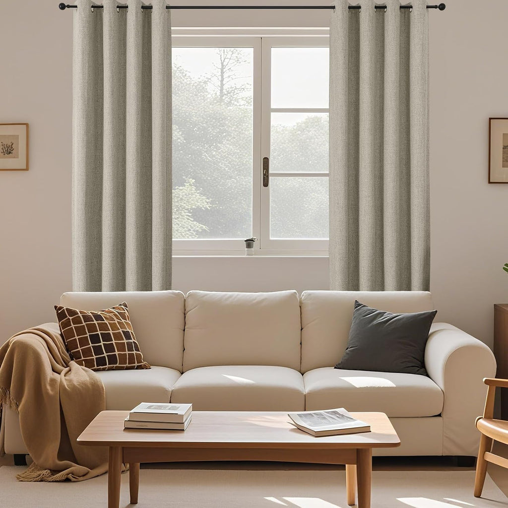 Cucraf 100% Blackout Curtains 54 inches Length 2 Panels Set, Room Darkening Linen Textured Curtain Grommet for Bedroom Living Room, Light B…