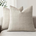 Foindtower Set of 2 Decorative Linen Check Throw Pillow Covers Neutral Farmhouse Vintage Cushion Covers Modern Coastal Boho Home Decor…