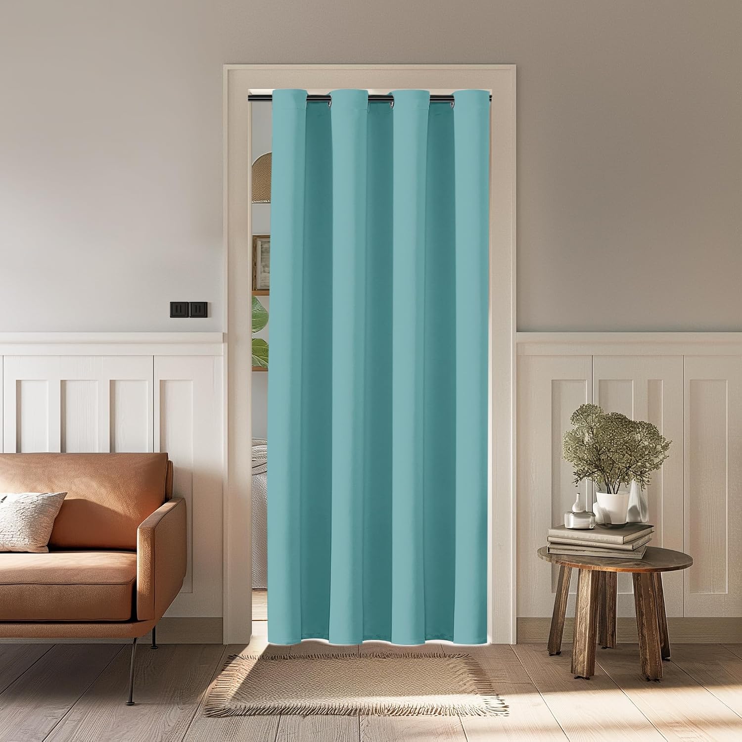 ChrisDowa Blackout Curtains 80 Inches Long for Doorways and Closets, Thermal Insulated Temporary Room Dividers (1 Panel, Aqua, 52 x 80 Inch…