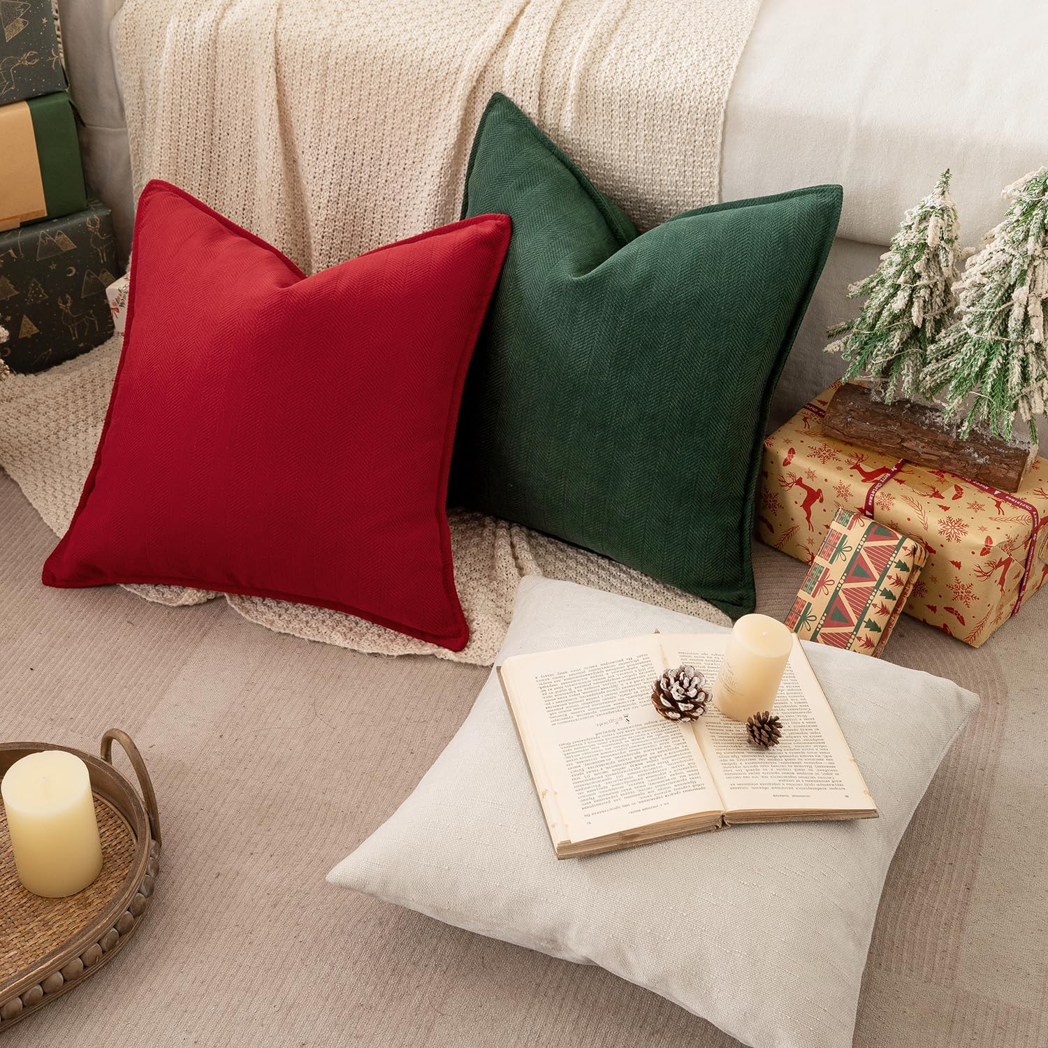 MIULEE Pack of 2 Red Decorative Pillow Covers 18x18 Inch Soft Chenille Luxurious Couch Throw Pillows Farmhouse Cushion Covers with…