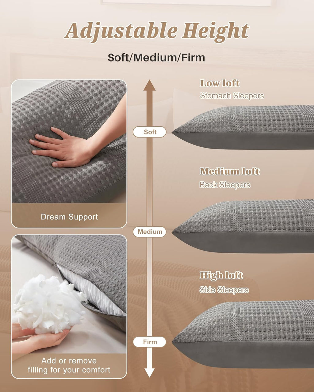 YZ HOME Waffle Weave Body Pillow for Adults - Memory Foam Body Pillow with Removable Pillowcase - Firm and Fluffy - Large Long Bed…