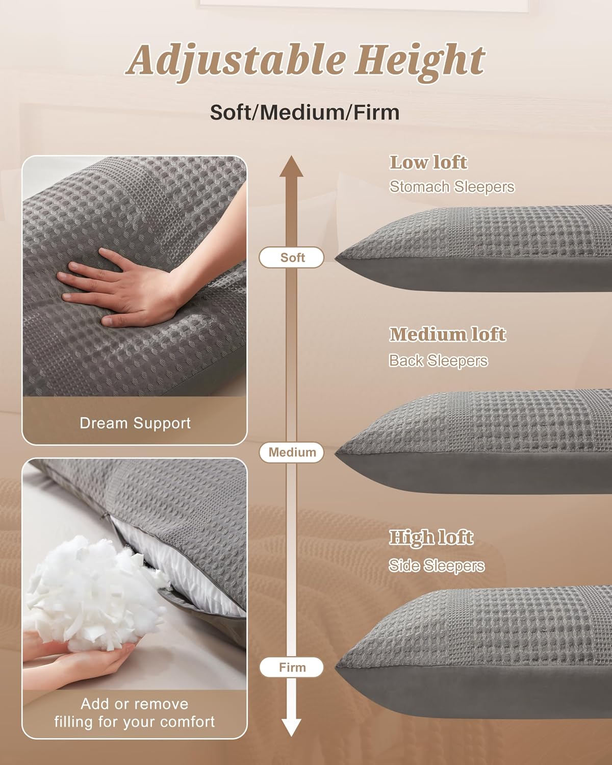 YZ HOME Waffle Weave Body Pillow for Adults - Memory Foam Body Pillow with Removable Pillowcase - Firm and Fluffy - Large Long Bed…
