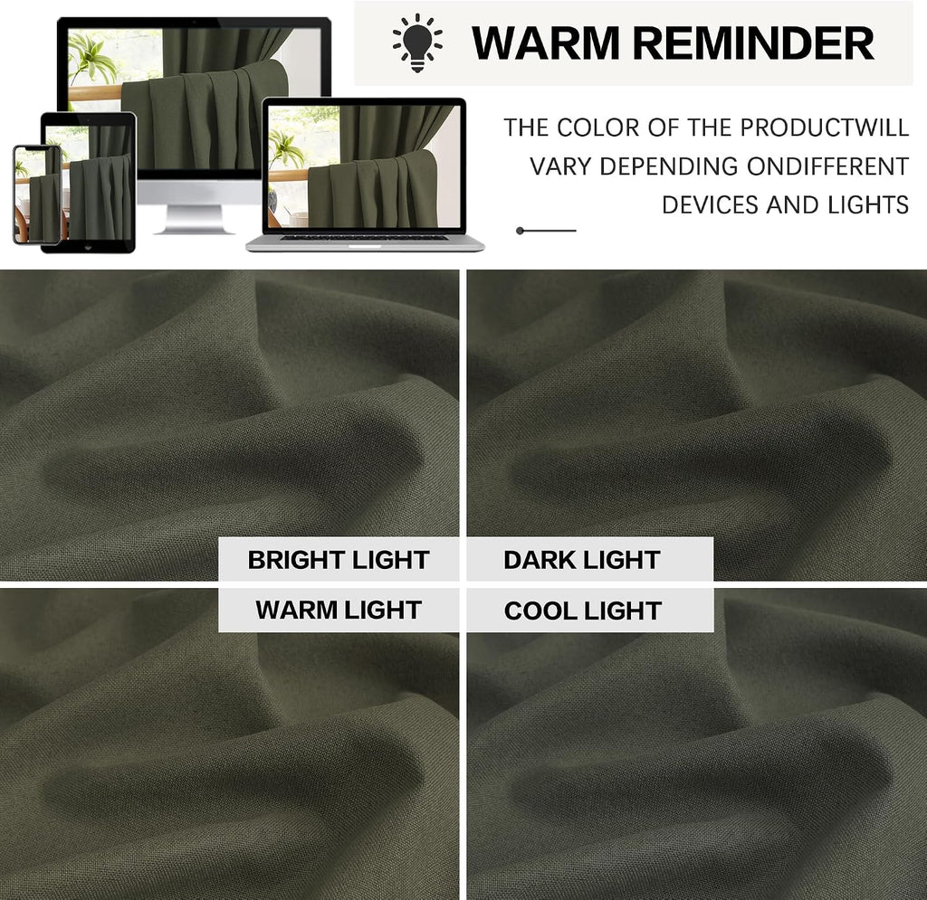 Keqiaosuocai Dark Olive Green Blackout Curtains 84 Inches Long 2 Panels Set- Faux Linen Textured Black Out Thermal Insulated Noise Reductio…